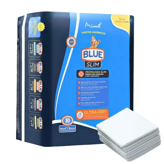Tapete Higiênico Descartável Premium para Cachorro Ultra Absorvente Blue Slim 90 x 60 cm 30 Unidades