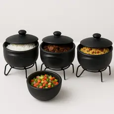 Jogo 3 Panelas de Barro Capixaba 1,5 Litros Com Tampas + Suportes Ferro + Cumbuca 500ml - Curadas Para Uso + Garantia