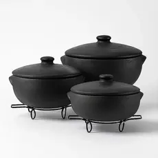 Kit 3 Panelas de Barro Capixaba N°1 Com Tampas + 3 Suporte De Ferro Para Panelas - Curadas * COM GARANTIA DE FABRICA*