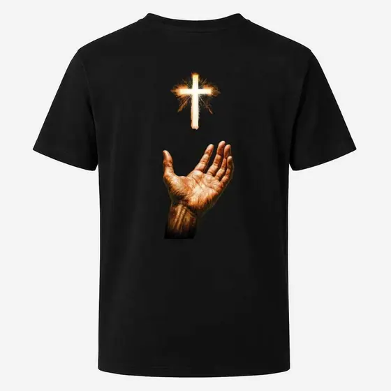 Camisetas Básicas Mão Cruz Masculina 100% Algodão Reforço Ombro a Ombro Camiseta Unissex Masculina Feminina