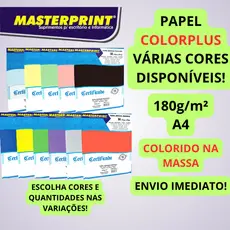 Papel Colorplus 180g A4 Masterprint Preto Verde Vermelho Amarelo Rosa Azul Artesanato Personalizado