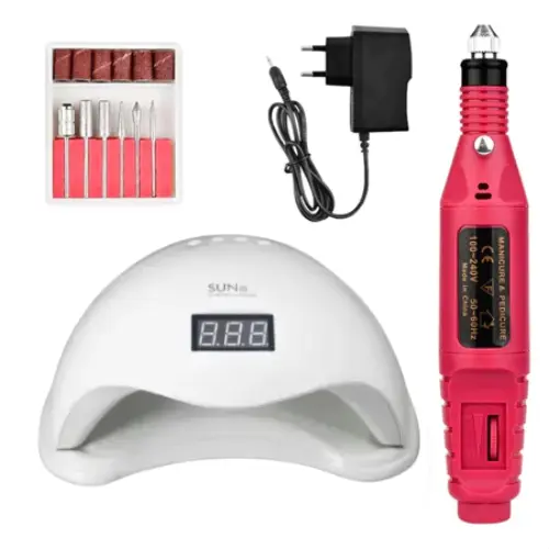 Lixadeira Elétrica Caneta + Cabine estuda de Unhas 48W Sun 5 UV LED p/ Manicures Profissionais