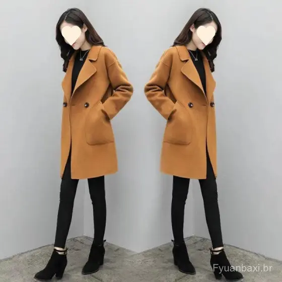 Primavera outono casaco de lã feminino de comprimento médio versão coreana tamanho grande casaco de lã solto mais magro