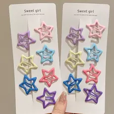 Kit 10 Presilhas Estrela Infantil, Grampos para Meninas Y2k Coloridas, Acessório de Cabelo Tic Tac