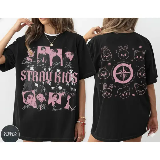 Music.Soul Camiseta Unissex Stray Kids Skzoo Estampa Dupla Face Tour Divertida Estilosa Confortável Moda KPop