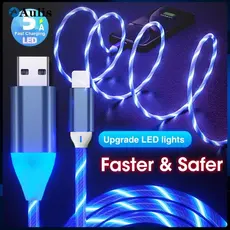 Cabo De Carregamento Rápido 3A 1 m LED Brilho Luminoso Fluindo USB Colorido Streamer Dados MicroUSB/Tipo-C Carga Carrega