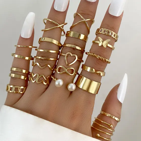 22 Peças Anéis De Pérola Borboleta Amor Empilháveis Elegantes Minimalistas Para Mulheres