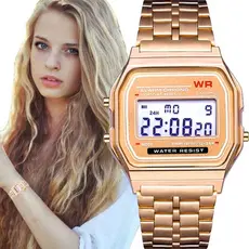 Relógio Digital LED Moderno-Pulseira De Aço WR F91W A159 , Estilo Harajuku Multifuncional Elegante