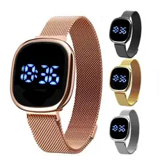 Relógio Elegante Com Tela De Toque LED-De Pulso Unissex Fivela Magnética Em Aço Inoxidável