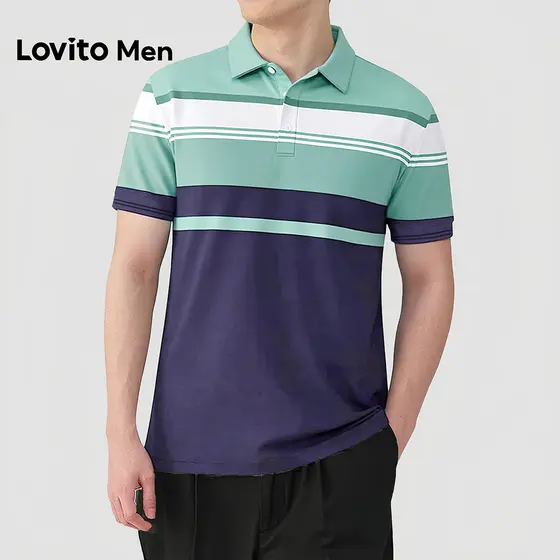 Lovito Men  Camisa Polo Casual Geométrica Botão Primavera/verão Camisa Polo para Homens LNE142563