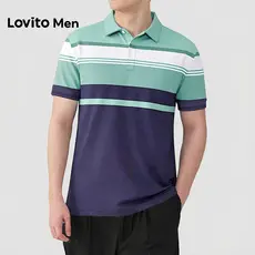Lovito Men  Camisa Polo Casual Geométrica Botão Primavera/verão Camisa Polo para Homens LNE142563