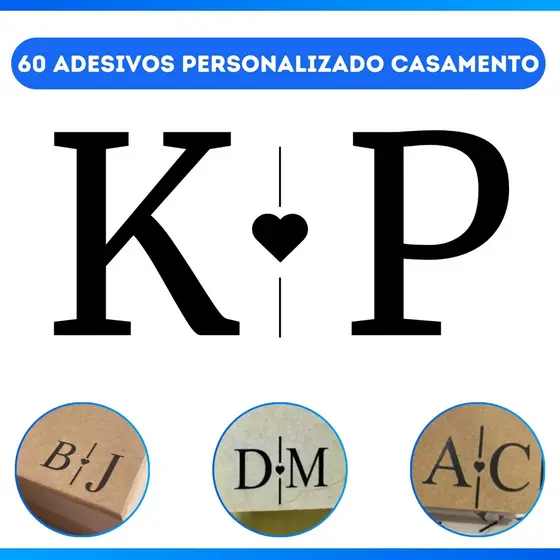Kit 60 Adesivos Personalizados Inicial do Casal | Convite de Padrinhos Casamento Lembrancinha Elegante - PROMOÇÃO