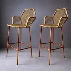 2 Banquetas Tropicália na Fibra Estrutura Cobre Ideal para Bancadas, Bar, Cozinha, Restaurante