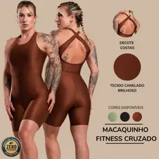 Macaquinho Macacão Tecido Canelado Brilhoso Academia Fitness Cruzado Costas Feminino Com Brilho RIQ Modas