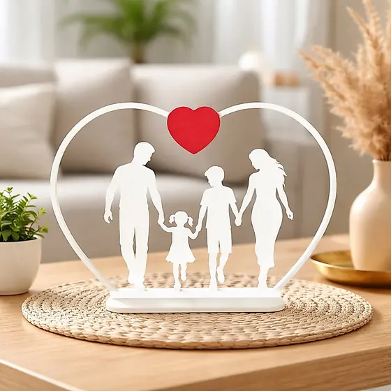 Escultura Família Coração Decorativa Enfeite Mesa Amor União Decoração Sala Quarto Presente Criativo