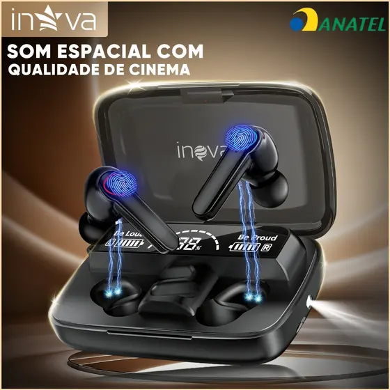 INOVA Fone de Ouvido Confortável Intra-auricular Esportivo Hi-Res Som Estéreo Controle por Toque Case de Carregamento