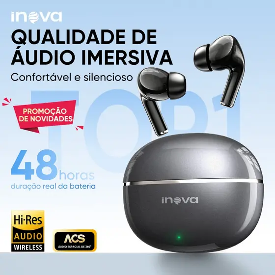 INOVA Fone de Ouvido Bluetooth Grave Potente Bateria Som Estéreo In-ear À Prova d’Água Esportivo Microfone Integrado