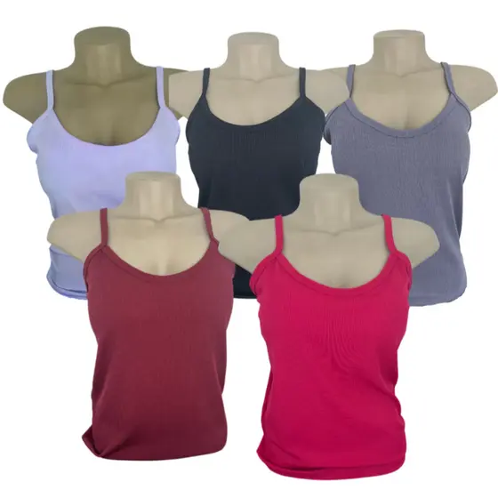 Kit 5 Blusinhas Femininas Com Bojo de Alcinha Ribana canelada Moda Verão Confortável Estilosa Roupas femininas