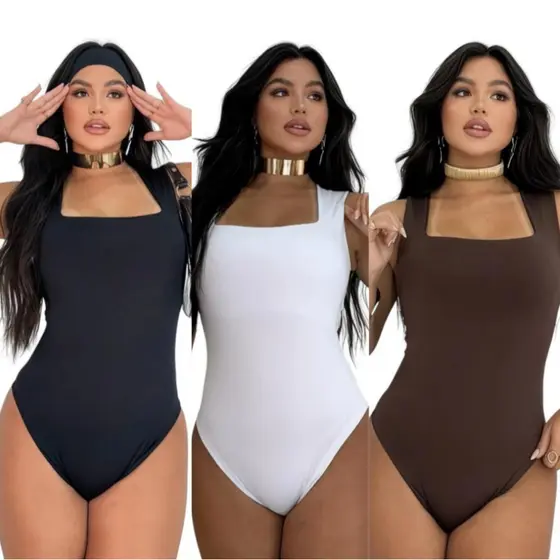Kit C/3 Body Regata Quadrado Feminino Suplex Premium Forro Duplo Alça Grossa