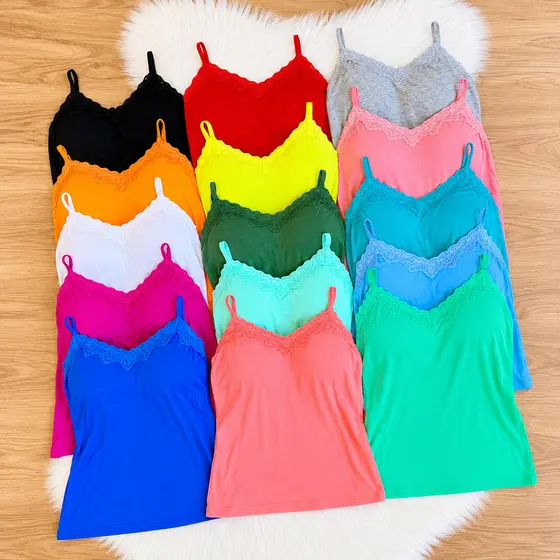 Kit Blusa de Alcinha com Bojo Feminina Ribana • Regata Canelada Básica Confortável• Blusinha de alcinha ou Peça Única