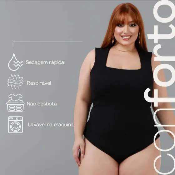 Body Feminino Plus Size Gola Quadrada Tecido Suplex Premium Tendênçia Blogueirinha