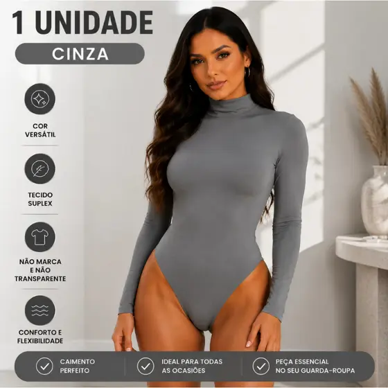 Body Suplex Segunda Péle Cacharrel Manga Longa Gola Alta Tendência Moda Feminina
