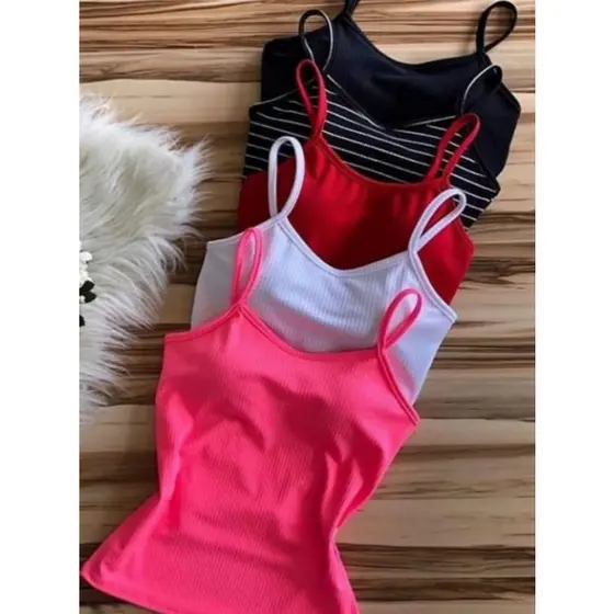 Blusinha Regata Ribana Canelada Alçinha Ajustável Bojo Variedades !!