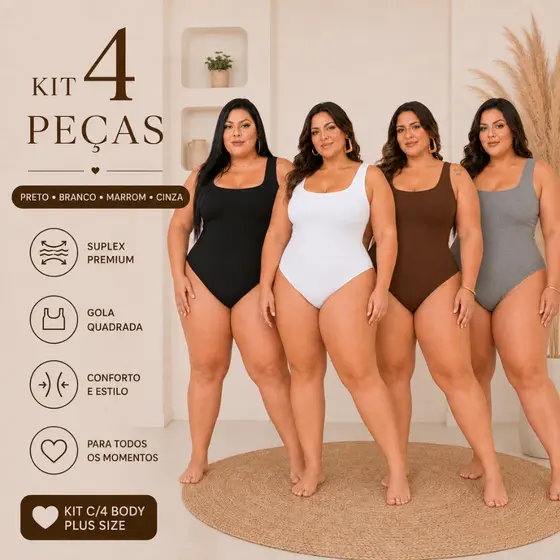 Body Feminino Plus Size G1 Cintura Modelada Regata Suplex Decote Quadrado