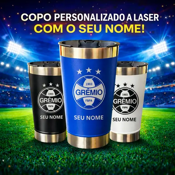 Copo Térmico Grêmio Personalizado com Nome Aço Inox 500ml Presente