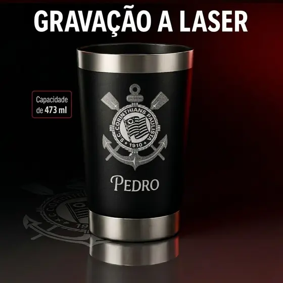 Copo Do Corinthians personalizado Preto Térmico C/tampa E Abridor473ml