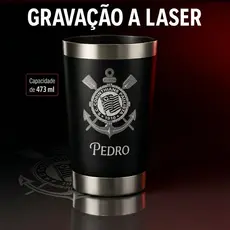Copo Do Corinthians personalizado Preto Térmico C/tampa E Abridor473ml