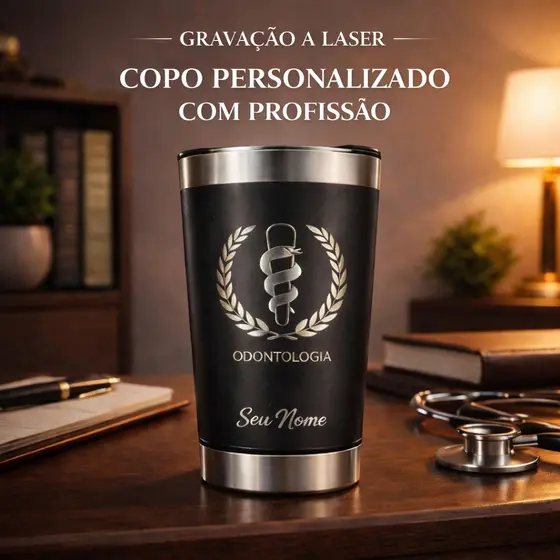 Copo Térmico Gravado A Laser Nome Profissão Medicina Odontologia Veterinária Fisioterapia 500 ml