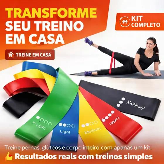 Kit 5 Faixas Elásticas Mini Band Resistência para Treino Pilates Yoga Academia Fisioterapia