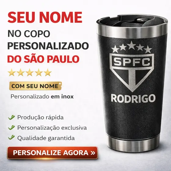 Copo Térmico São Paulo Personalizado 473ml Inox Com Tampa e Abridor Tricolor