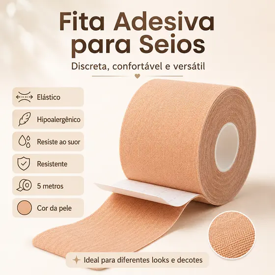 Fita Adesiva Invisível para Seios Nude 5m – Levanta e Modela com Aparência Natural