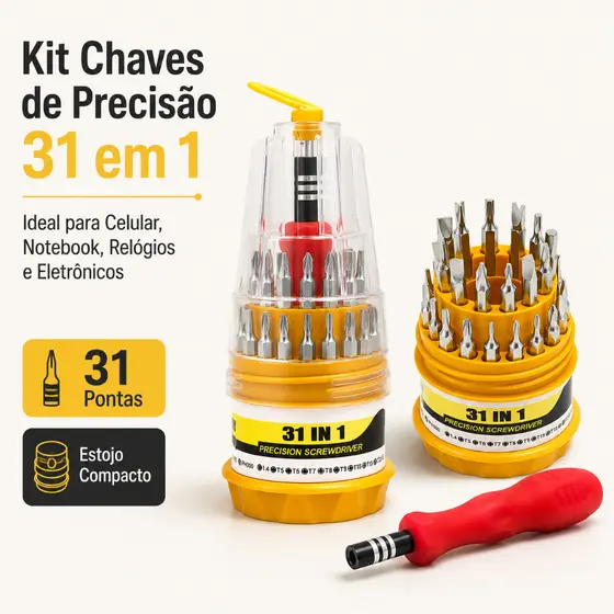 Kit Jogo de Chaves de Precisão 31 em 1 Fenda Philips Torx Allen para Celular Notebook Tablet