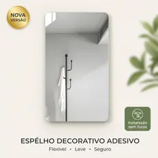 Espelho Adesivo Plástico Decorativo Flexível Espelhado 25x40cm Retangular Auto Colante Parede Decoração
