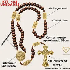 1a3 Terços Super Luxo Contemplação Dos Mistérios São Bento Cruz Metal Católico Proteção e Fé Oferta