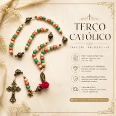 Terço N Sra De Guadalupe Original Em Barbante Rosa Contas Coloridas Detalhes Em Metal Lindo Presente
