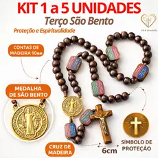 1 a 5 Terços Madeira Contemplação Dos Mistérios São Bento Católico Proteção e Fé Oferta Mais Vendido
