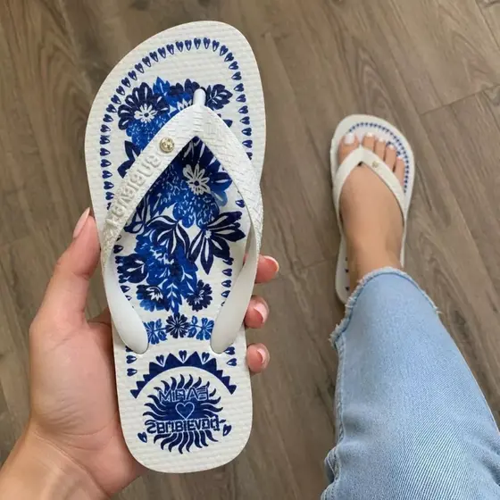 Chinelo Feminino Estampado Verão Praia Com Tira Grossa Queima Estoque