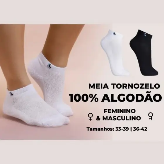 Kit 6 Pares Meia Soquete 100% Algodão Feminina Cores Variadas