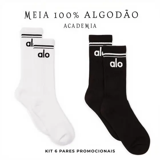 Kit 6 Pares Meia Esportiva Cano Alto 100% Algodão Premium