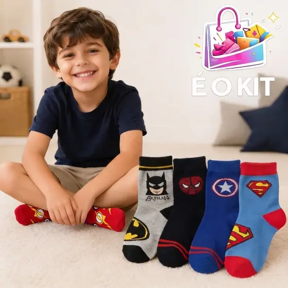 Kit 12 Meia Heróis Personagem Infantil 100% Algodão Entrega Rápida