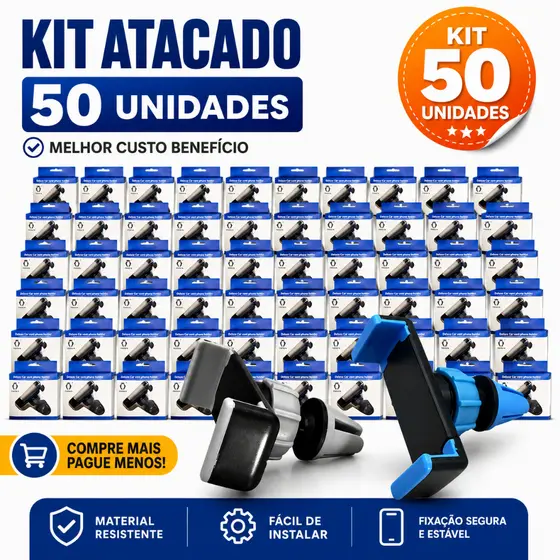 Kit 50 Suportes Para Celular Carro Universal Saída De Ar Veicular Atacado Revenda