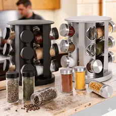 Porta Temperos De Vidro Giratório 12 Peças Cozinha Luxo Porta Condimentos Redondo
