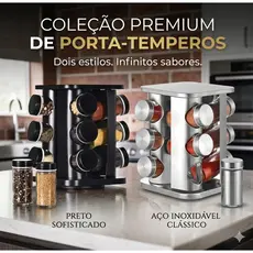 Porta Tempero Condimentos Giratório Premium 12 Potes de Vidro Design Moderno para Cozinha - Quadrado