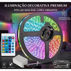 Fita De Led 5050 Rgb 5 Metros Colorida Com Controle (Sem Fonte) Kit Completo Decoração