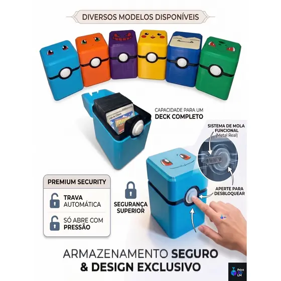 Deck Box - Pokémon TCG - Porta Cartas 100 Sleeves – Pikachu, Bulbasaur, Charmander,Squirtle,Gengar