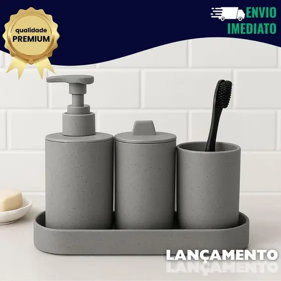 Porta Sabonete Liquido Dispenser E Porta Escova De Dente Lavabo Banheiro
